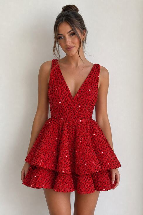 Unbranded Dresses & Skirts - Red Sequin Party Dress Size 2 with Bow Back